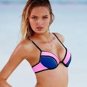 Victoria’s Secret Swim The Fabulous Crochet Color Block Stitched Bikini Top 32C